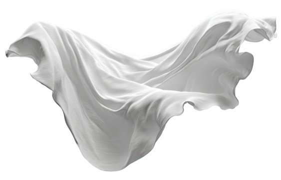 White fabric, flowing in a dynamic arc