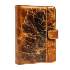 Distressed Leather Planner Cover Brown Vintage Organizer Personal Diary Appointment Book isolated on transparent background