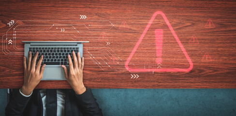 Cybersecurity alert warning showing red cyber for data breach, network threat, and cyber security...