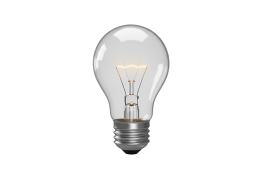 Classic incandescent light bulb isolated on transparent background