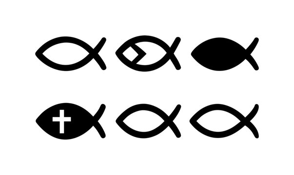 Set of christian fish symbols in simple black silhouette design