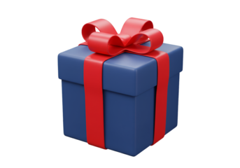 Blue gift box with red ribbon isolated on transparent background