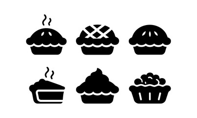 Silhouette icons of assorted pies and pastries for culinary design