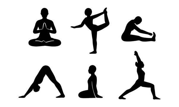 Silhouette yoga poses collection featuring diverse meditative and stretching postures
