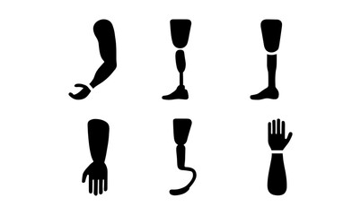 Silhouette prosthetic icons set: arm and leg designs