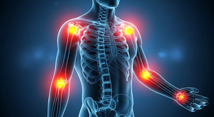 Experience radiating pain relief with this detailed anatomical visualization of joint discomfort and inflammation.