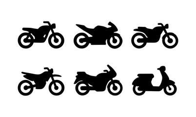 Obraz premium Silhouette collection of diverse motorcycles and scooters