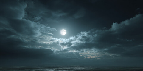Fototapeta premium Romantic Moon In Starry Night Over Clouds