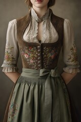 Detailaufnahme eines bestickten Dirndls mit Sch&uuml;rze