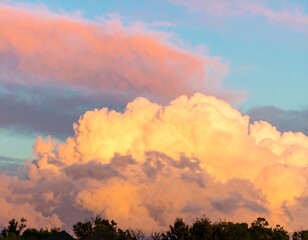 Sunset cloudscape with fluffy cumulus
