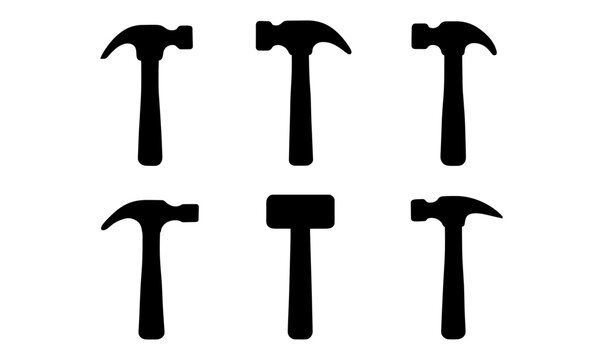Silhouette collection of various hammer icons for tool design