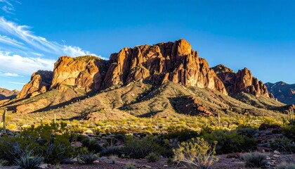 Naklejka premium Desert mountain panorama at sunset