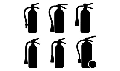 Silhouette set of fire extinguishers in various styles