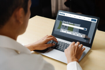 Online hotel accommodation booking website provide modish reservation system . Travel technology concept .