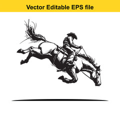 Obraz premium Cowboy riding a bucking horse in a rodeo, isolated on white background