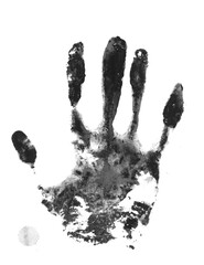 Black hand print, paint isolated on white, clipping path  