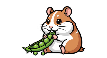 Obraz premium Cute Cartoon Guinea Pig Eating Peas - Adorable Animal Character