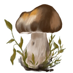 Watercolor mushroom illustration, hand painted forest fungus, botanical art, isolated on white background.