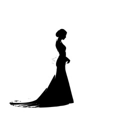 Bride Wearing Elegant Wedding Dress and Veil Standing in Silhouette