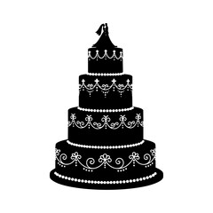 Elaborate Black Multi Tiered Wedding Cake With Bride And Groom Silhouette Top