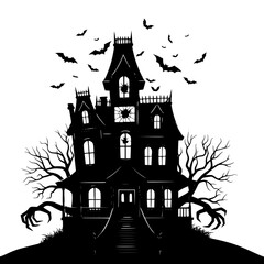 Spooky Haunted Mansion Under a Full Moon on Halloween Night