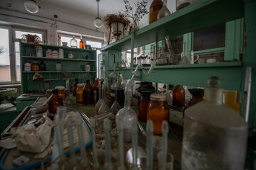 Old Ruined Abandoned Agricultural Farming and Animal Research Laboratory with Equipment