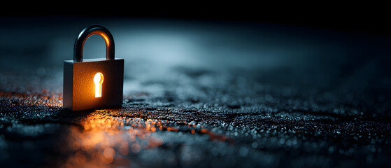 Cybersecurity padlock protection with copy space, fuure technology data protecion background