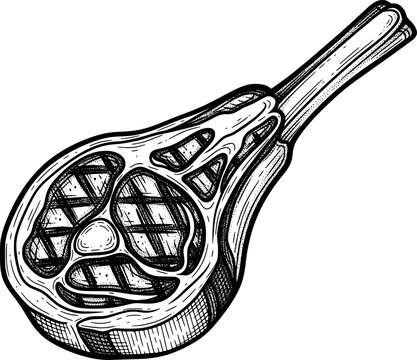black and white grilled steak bone-in clip art preview