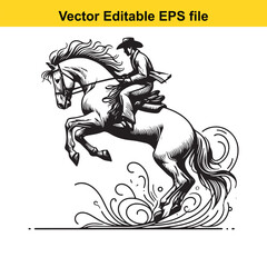 Obraz premium Cowboy riding a rearing horse isolated on white background