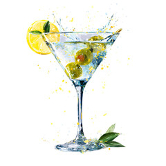 Martini Cocktail Watercolor Illustration  Perfect for Menus  Recipes isolated on transparent background