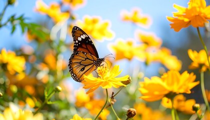 Butterfly on a bright yellow flower
