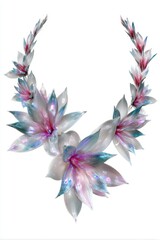 Fototapeta premium Surreal AI floral necklace with metallic glowing petals blending futuristic and natural aesthetics.