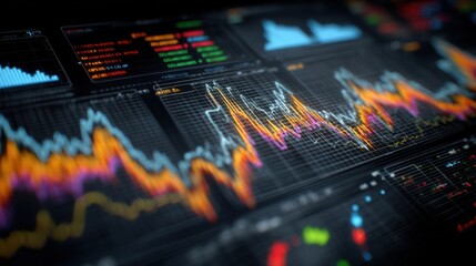 A closeup view of diagnostic screens displaying realtime assembly data tracking progress and marking trouble spots with colorful graphs and figures indicative of hightech manufacturing