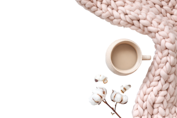 Cozy scene with a cup and cotton