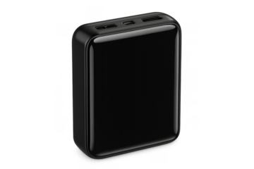 Black power bank with multiple ports on transparent background