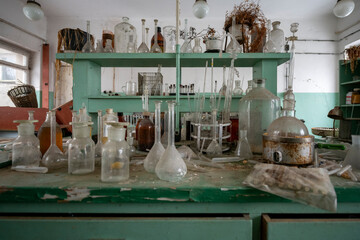 Old Ruined Abandoned Agricultural Farming and Animal Research Laboratory with Equipment