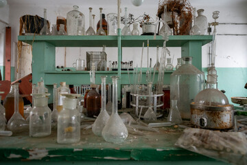 Old Ruined Abandoned Agricultural Farming and Animal Research Laboratory with Equipment