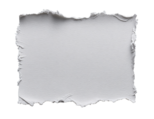 A torn, textured, off-white rectangle