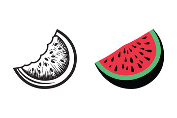 Watermelon slice illustrations black and white color