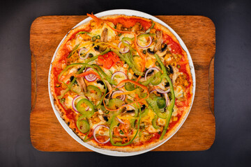 pizza on a wooden board