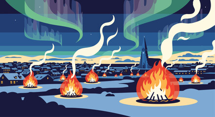 Iceland's New Year Bonfires and Northern Lights
