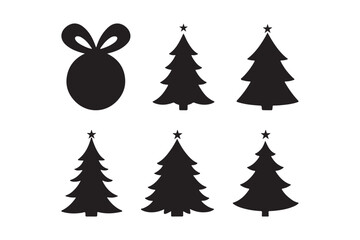 Obraz premium Black silhouette christmas ornaments and trees on white background
