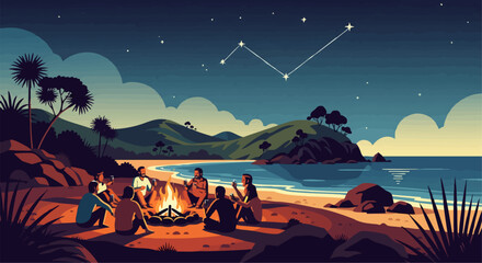New Year's Beach Bonfire in New Zealand