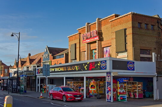 The Tower Cinema with amusement arcade in Skegness Lincolnshire UK. Nov 2023