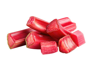 Close-up of sliced vibrant red rhubarb stalks