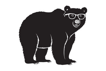 Black bear wearing round glasses standing upright