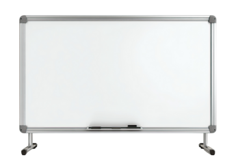 A blank white whiteboard mounted on a sturdy frame