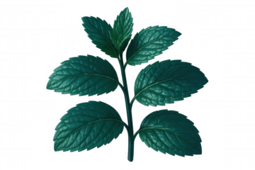 Fresh mint leaves displaying crisp, detailed texture against transparent backdrop, highlighting botanical elegance for culinary styling