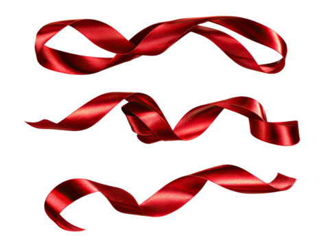 Three crimson ribbon swirls against black