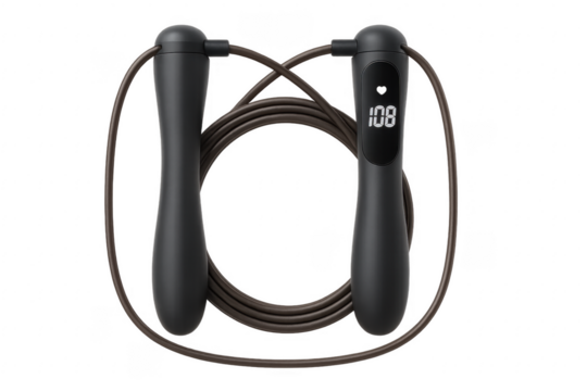 Smart skipping rope showing heart rate on transparent background